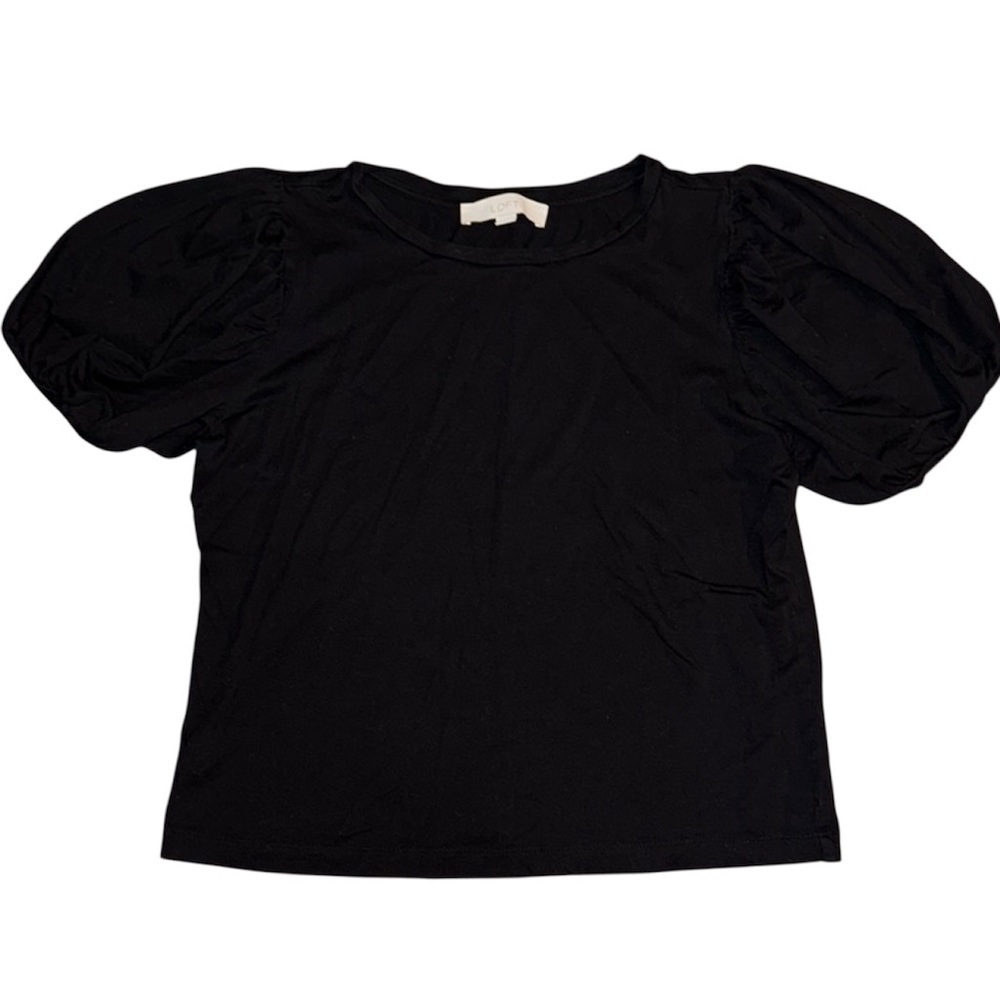 LOFT Black and White Puffed Sleeve Blouse